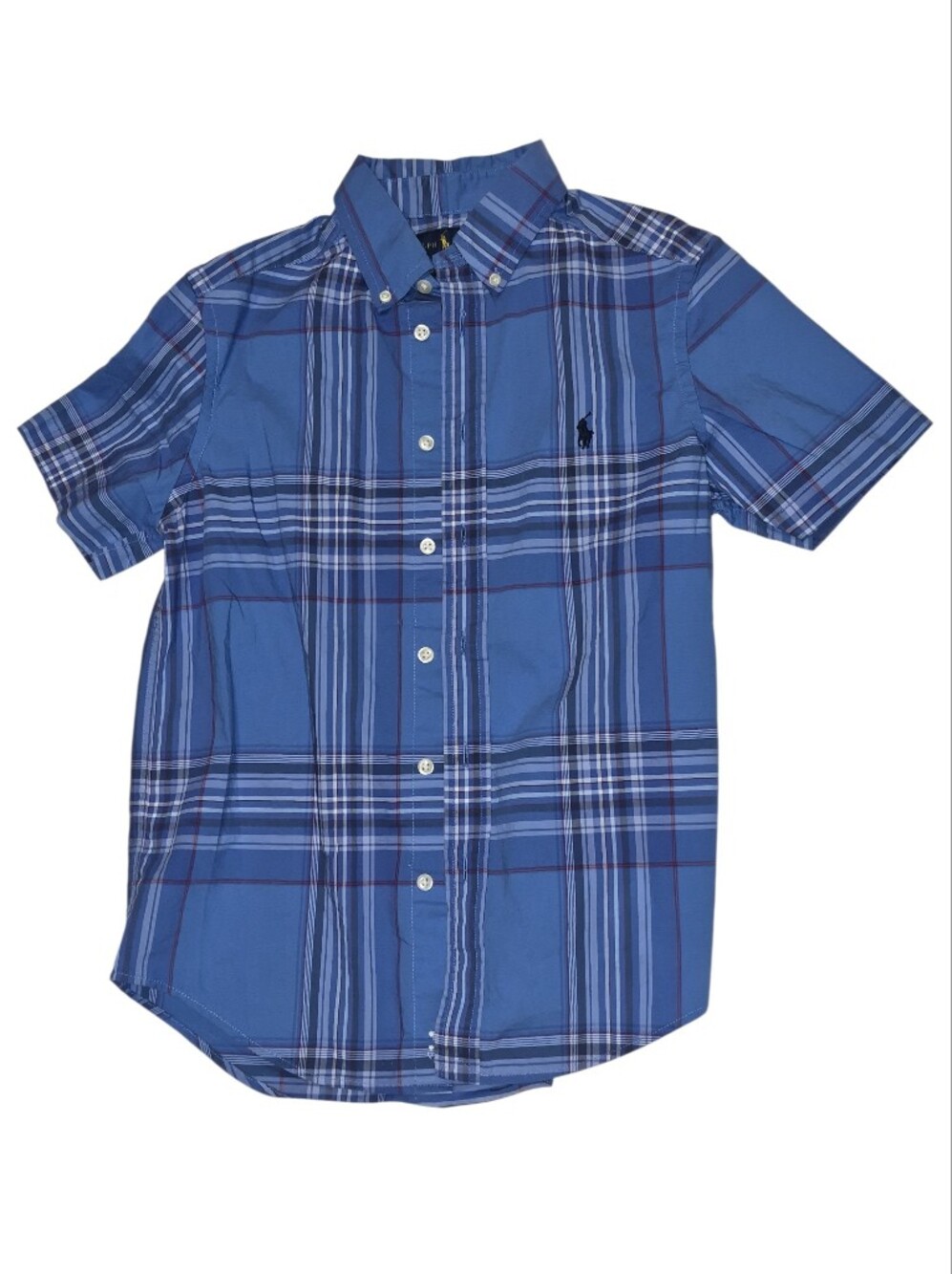 Polo by Ralph Lauren Blue Poplin Plaid Short Sleeve Button-down Nwot